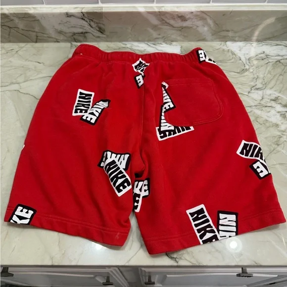 Nike Red Allover Logo Fleece Shorts Men’s Size Large L Athletic Sweat Shorts - Picture 2 of 5